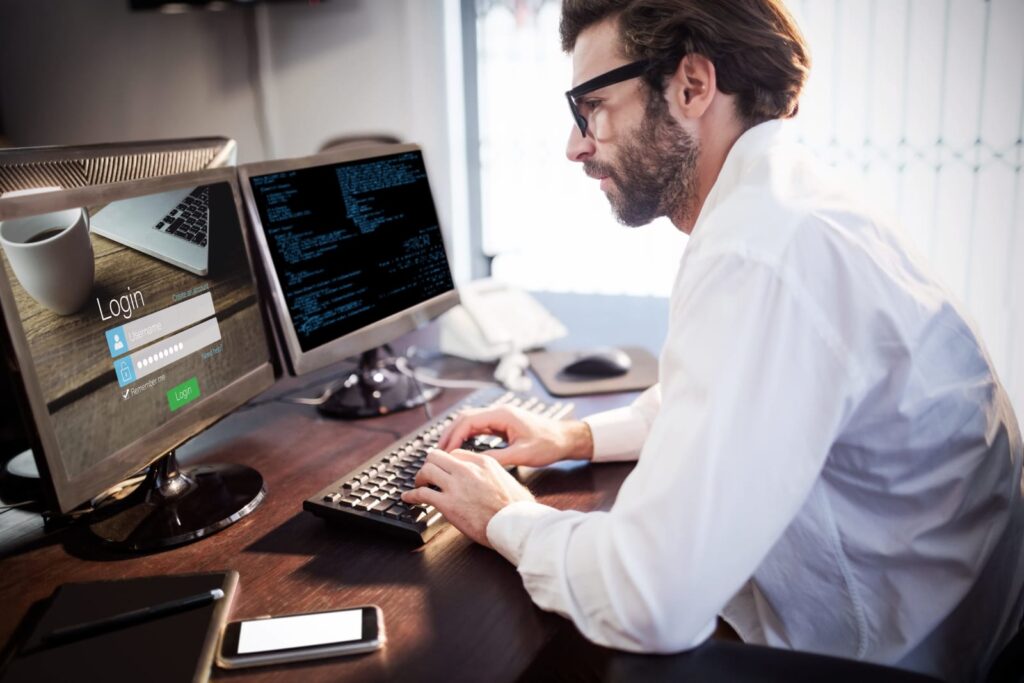 Man logging in to a secure computer